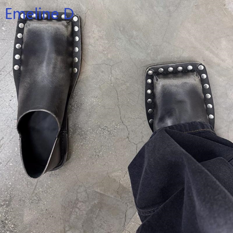 Flip Flop Leather Men - 유니섹스 스퀘어 토 뮬 슬라이드, 페이디드