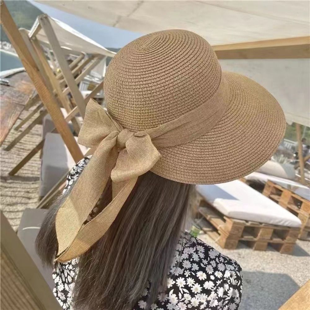 여성용 나비 매듭 태양 모자, 여름 통기성 넓은 챙 비 - Bucket Hat Straw 리뷰 및 가격