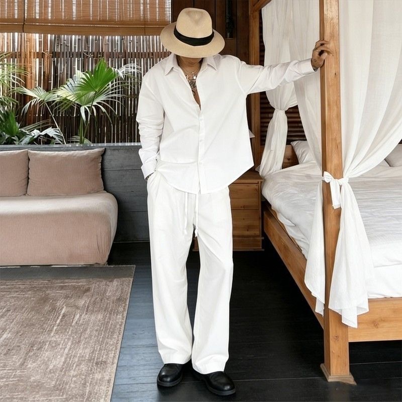 태기타 화이트 린넨 세트 루즈핏 긴팔 셔츠 얇고 통기성 - Linen Shirt Breathable 리뷰 및 가격
