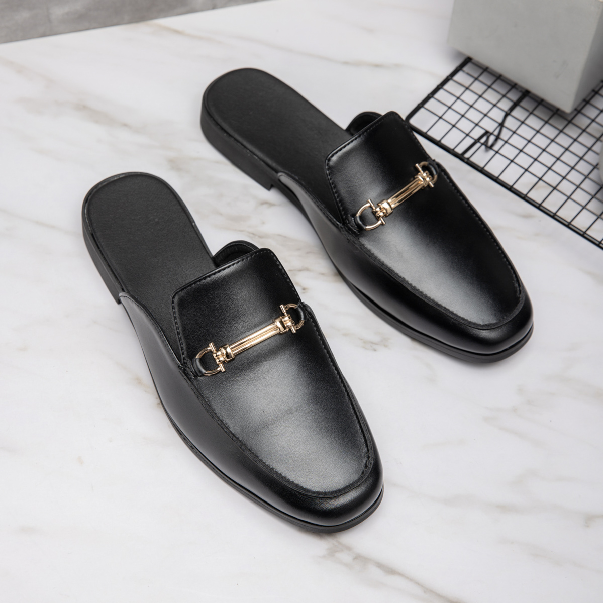 캐주얼 뮬 남성 가죽 로퍼 메탈 장식 솔리드 컬러 슬리 - Flip Flop Leather Men 리뷰 및 가격