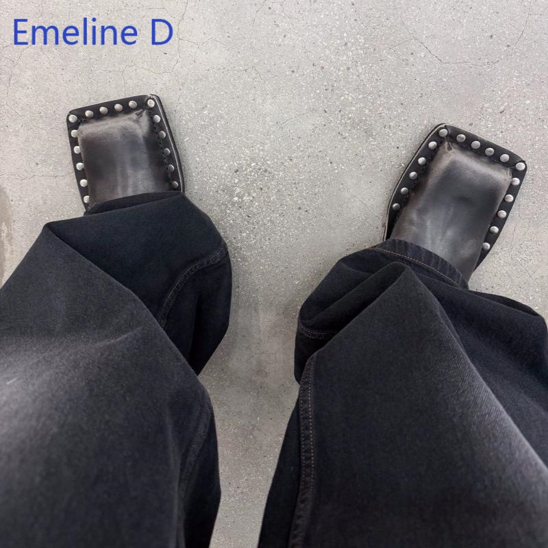 유니섹스 스퀘어 토 뮬 슬라이드, 페이디드 디스트레스  - Flip Flop Leather Men 리뷰 및 가격