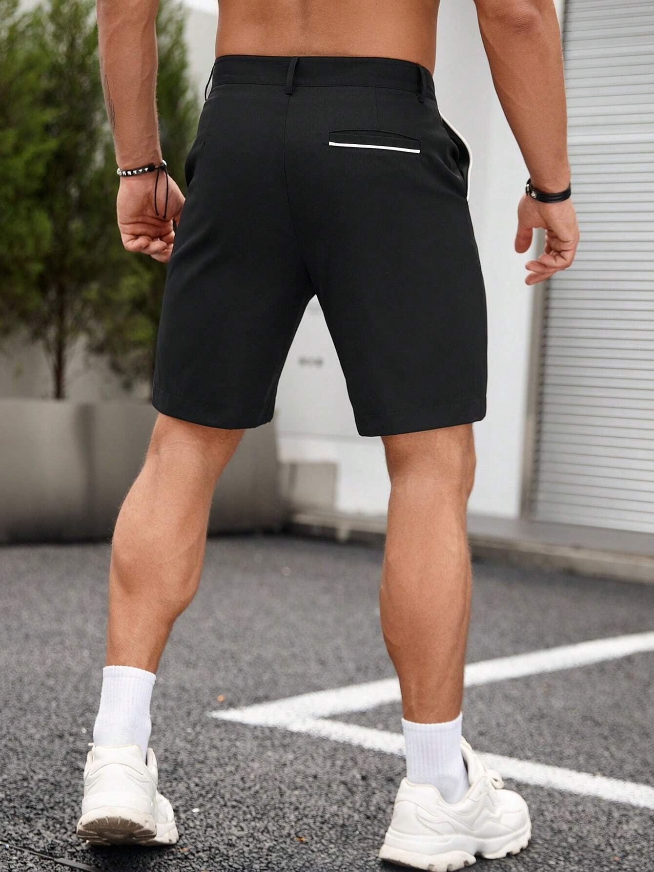 남성용 대비색 트리밍 치노 반바지, 중간 허리, 버튼  - Shorts Chino Slim 리뷰 및 가격